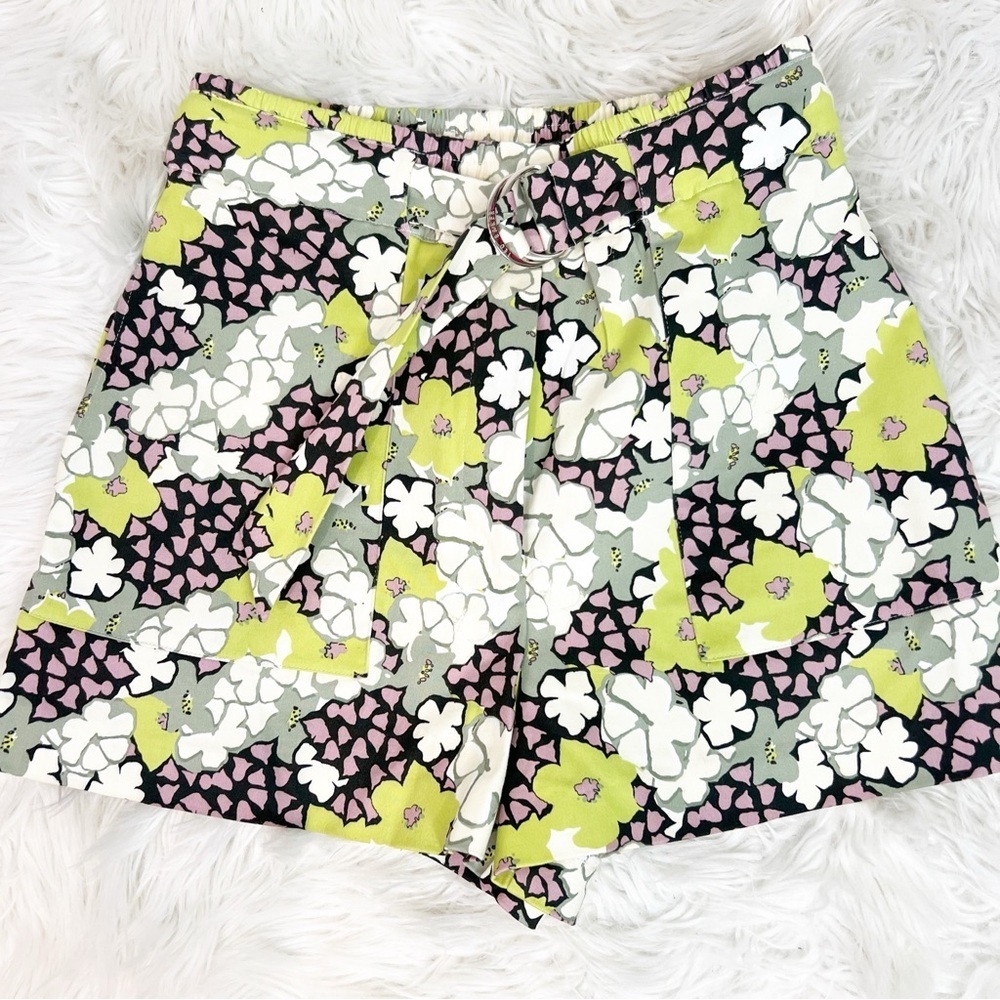 TED BAKER LONDON IRIIT KENSINGTON LAVENDER GREEN FLORAL BELTED SHORTS WOMENS 0